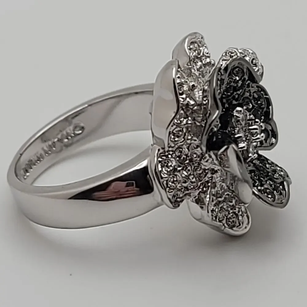 Vintage Nolan Miller Black & Clear Pave Crystal Flower Ring